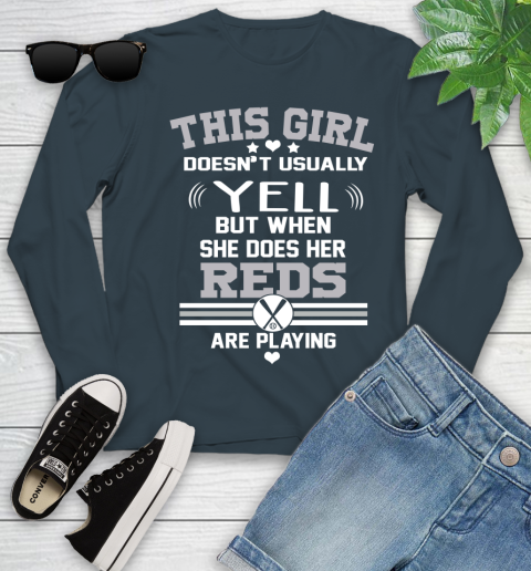 Cincinnati Reds MLB Baseball I Yell When My Team Is Playing Youth Long Sleeve 9