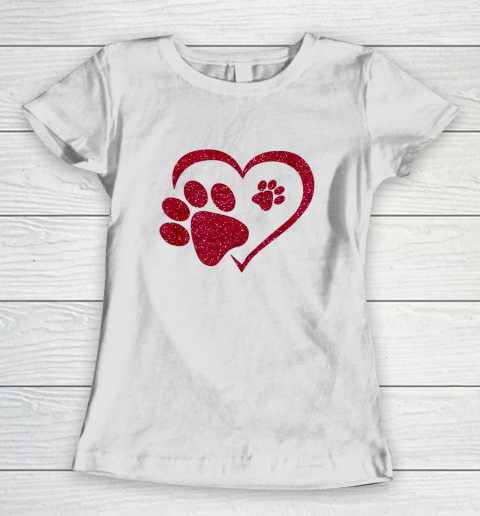 Paw Print Heart Dog Cat Owner Lover Girl Valentine Day Women's T-Shirt