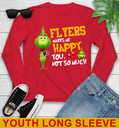 NHL Philadelphia Flyers Makes Me Happy You Not So Much Grinch Hockey Sports Youth Long Sleeve 11