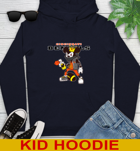 Cincinnati Bengals NFL Football Mickey Peace Sign Sports Youth Hoodie 4