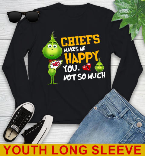 NFL Kansas City Chiefs Makes Me Happy You Not So Much Grinch Football Sports Youth Long Sleeve