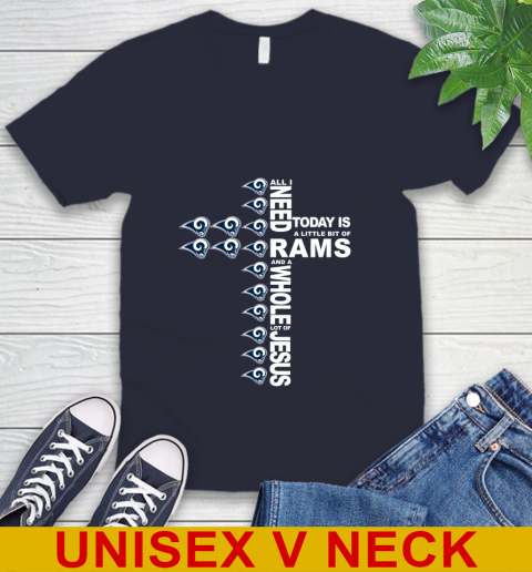 NFL All I Need Today Is A Little Bit Of Los Angeles Rams Cross Shirt V-Neck T-Shirt 2