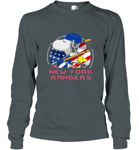 wxzs new york rangersnoopy and woodstock nhl long sleeve tee 14 front dark heather