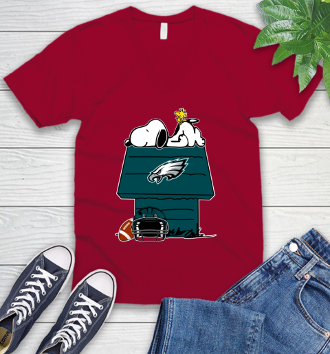 Philadelphia Eagles NFL Football Snoopy Woodstock The Peanuts Movie V-Neck T-Shirt 8