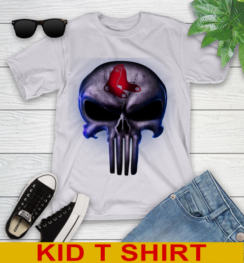 Boston Red Sox MLB Baseball Punisher Skull Sports Youth T-Shirt 4