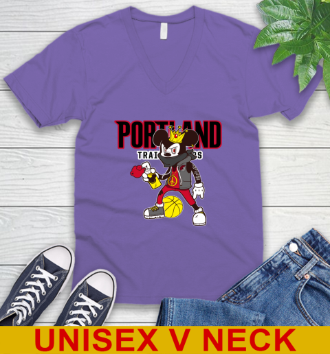 Portland Trail Blazers NBA Basketball Mickey Peace Sign Sports V-Neck T-Shirt 9