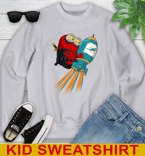 NFL Football Miami Dolphins Deadpool Minion Marvel Shirt Youth Sweatshirt 3