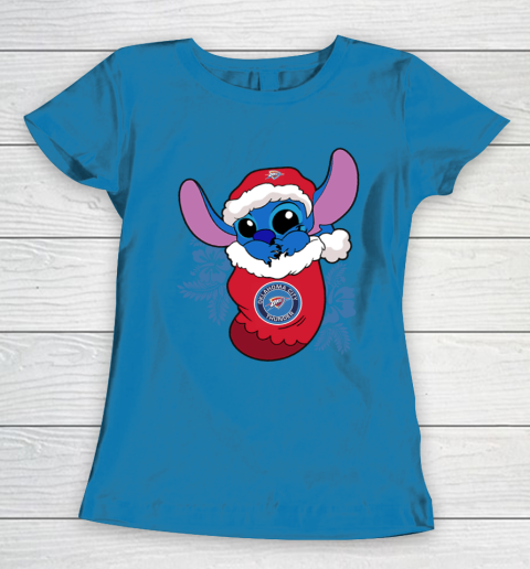 Oklahoma City Thunder Christmas Stitch In The Sock Funny Disney NBA Women's T-Shirt 7