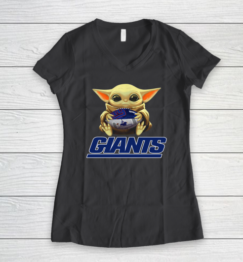 NFL Football New York Giants Baby Yoda Star Wars Women's V-Neck T-Shirt 9