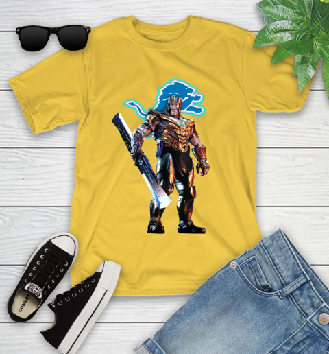 NFL Thanos Gauntlet Avengers Endgame Football Detroit Lions Youth T-Shirt 8