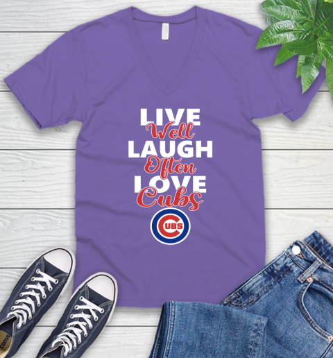 MLB Baseball Chicago Cubs Live Well Laugh Often Love Shirt V-Neck T-Shirt 8