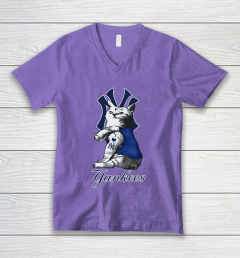 MLB Baseball My Cat Loves New York Yankees V-Neck T-Shirt 8