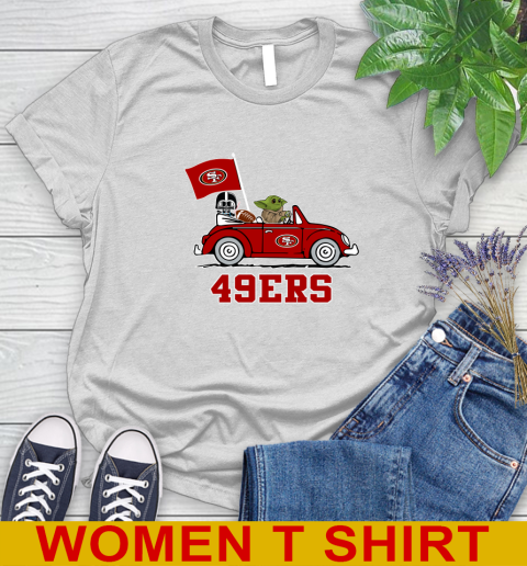 NFL Football San Francisco 49ers Darth Vader Baby Yoda Driving Star Wars Shirt Women's T-Shirt