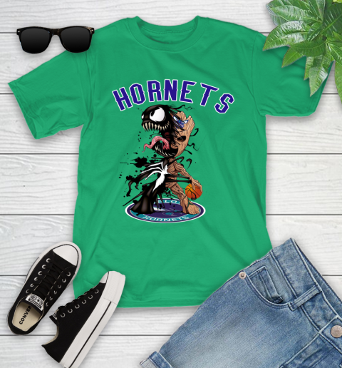NBA Charlotte Hornets Basketball Venom Groot Guardians Of The Galaxy Youth T-Shirt 6