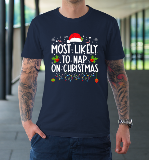 Most Likely To Nap On Christmas Family Christmas Pajamas T-Shirt 2