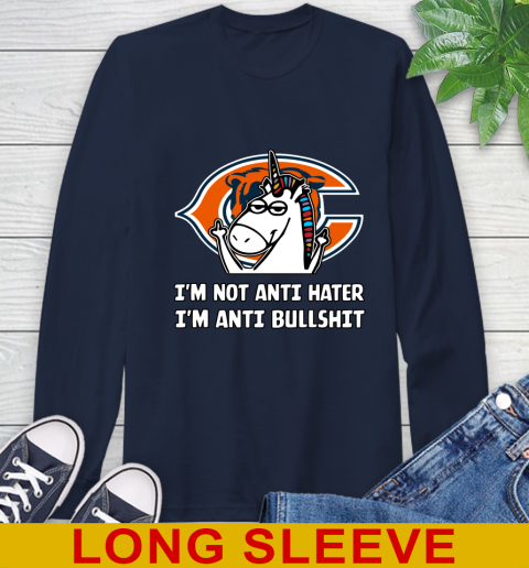 Chicago Bears NFL Football Unicorn I'm Not Anti Hater I'm Anti Bullshit Long Sleeve T-Shirt 4