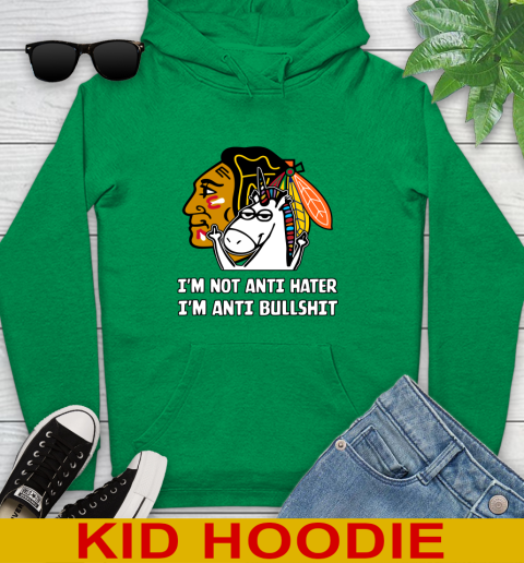 Chicago Blackhawks NHL Hockey Unicorn I'm Not Anti Hater I'm Anti Bullshit Youth Hoodie 8