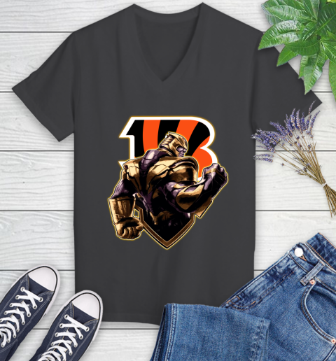 NFL Thanos Avengers Endgame Football Sports Cincinnati Bengals Women's V-Neck T-Shirt 8