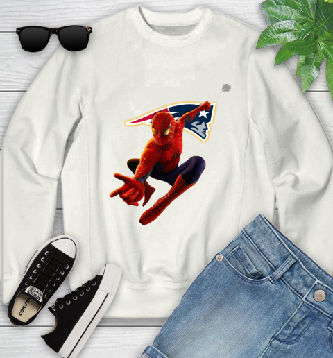 NFL Spider Man Avengers Endgame Football New England Patriots Youth Sweatshirt