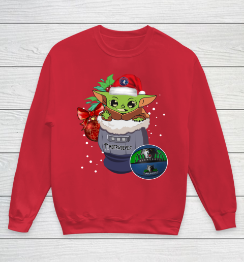 Minnesota Timberwolves Christmas Baby Yoda Star Wars Funny Happy NBA Youth Sweatshirt 9