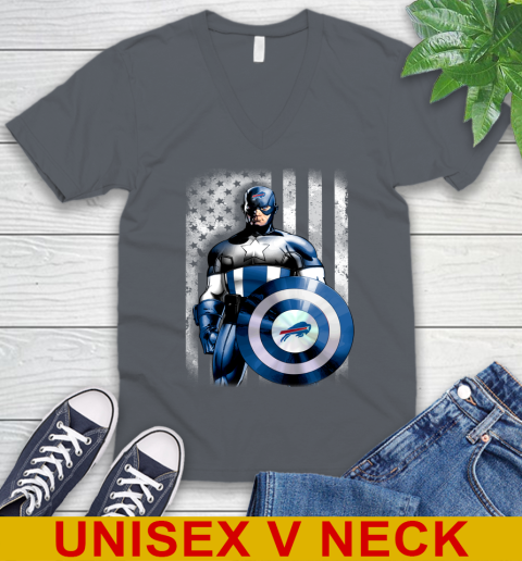 Buffalo Bills NFL Football Captain America Marvel Avengers American Flag Shirt V-Neck T-Shirt 4