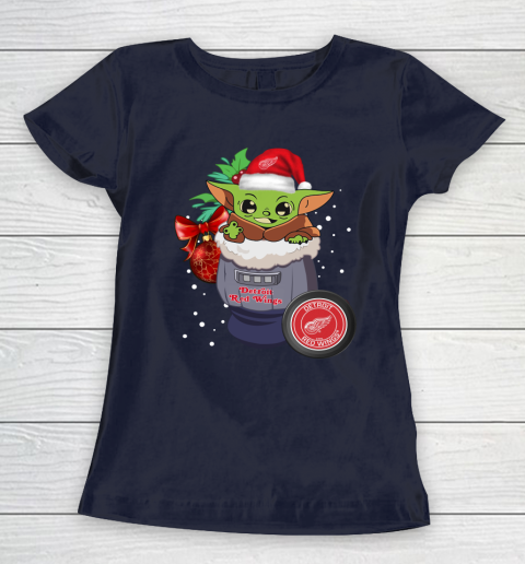 Detroit Red Wings Christmas Baby Yoda Star Wars Funny Happy NHL Women's T-Shirt 4