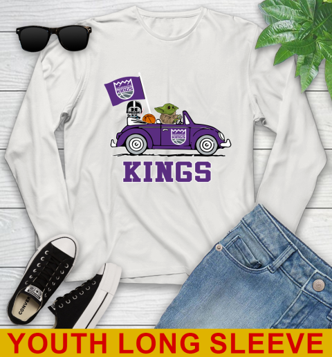 NBA Basketball Sacramento Kings Darth Vader Baby Yoda Driving Star Wars Shirt Youth Long Sleeve 12