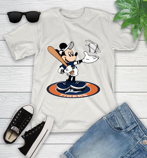 MLB Baseball Detroit Tigers Cheerful Mickey Disney Shirt Youth T-Shirt 12