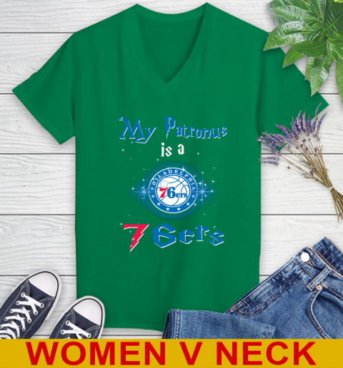 NBA Basketball Harry Potter My Patronus Is A Philadelphia 76ers Women's V-Neck T-Shirt 5
