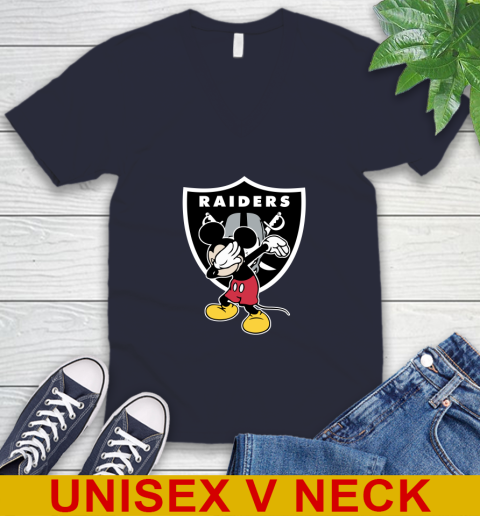 Oakland Raiders NFL Football Dabbing Mickey Disney Sports V-Neck T-Shirt 3