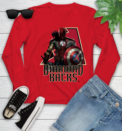 MLB Captain America Thor Spider Man Hawkeye Avengers Endgame Baseball Arizona Diamondbacks Youth Long Sleeve 11