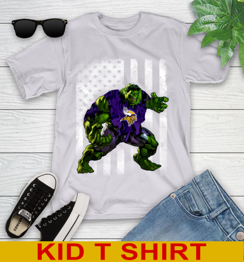 Minnesota Vikings Hulk Marvel Avengers NFL Football American Flag Youth T-Shirt 4