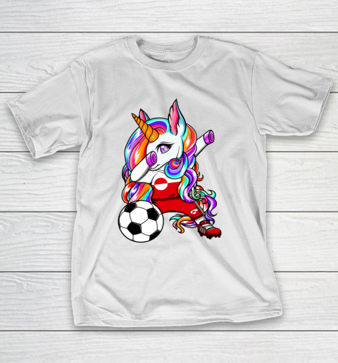 Dabbing Unicorn Greenland Soccer Fans Jersey Flag Football T-Shirt