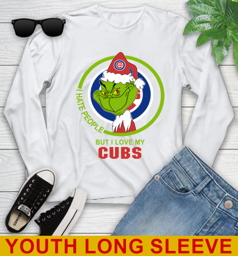 Chicago Cubs MLB Christmas Grinch I Hate People But I Love My Favorite Baseball Team Youth Long Sleeve