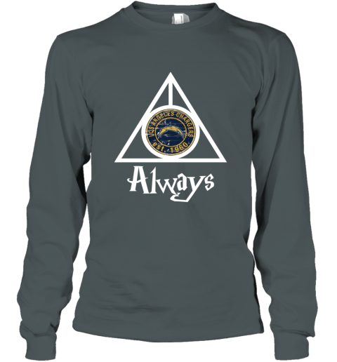 Always Love The Los Angeles Chargers x Harry Potter Mashup NFL brc5 always love the los angeles chargers x harry potte long sleeve tee 14 front dark heather