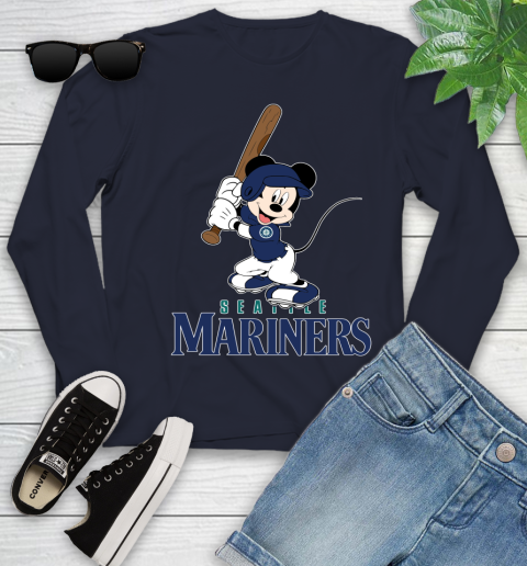 MLB Baseball Seattle Mariners Cheerful Mickey Mouse Shirt Youth Long Sleeve 3