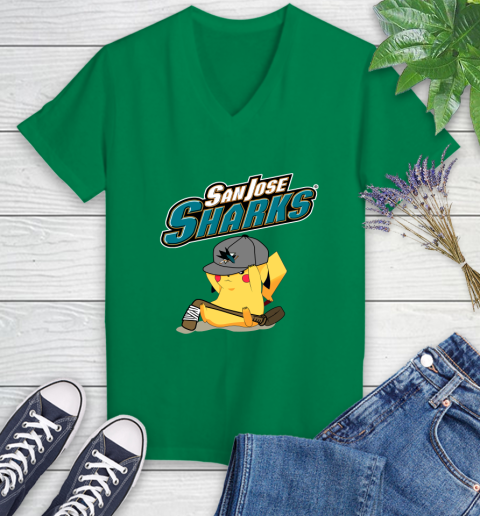 NHL Pikachu Hockey Sports San Jose Sharks Women's V-Neck T-Shirt 5