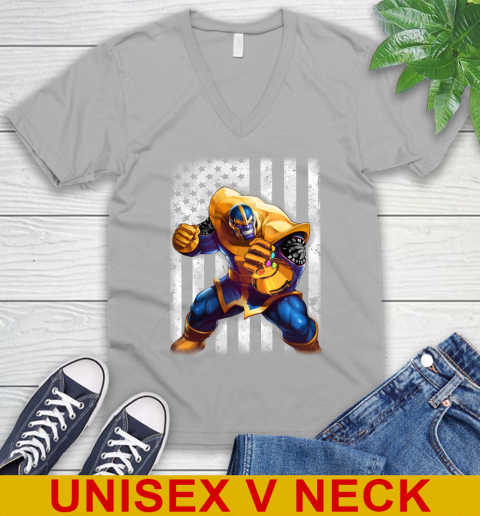 NBA Basketball Toronto Raptors Thanos Marvel American Flag Shirt V-Neck T-Shirt 3