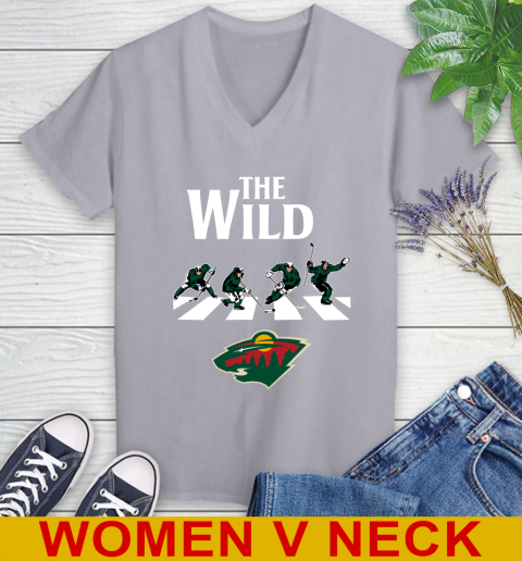 NHL Hockey Minnesota Wild The Beatles Rock Band Shirt Women's V-Neck T-Shirt 4
