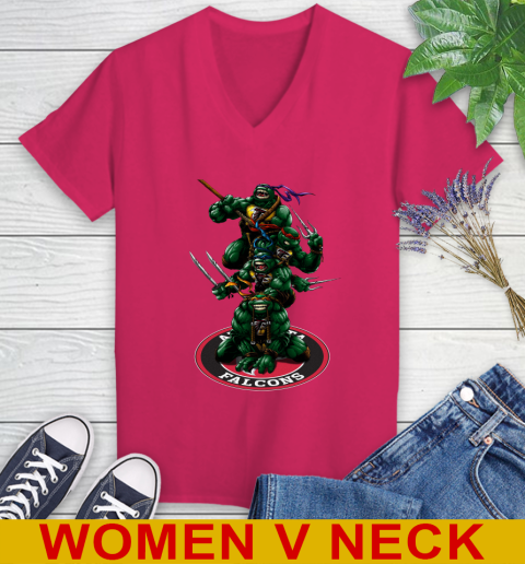 NFL Football Atlanta Falcons Teenage Mutant Ninja Turtles Shirt Women's V-Neck T-Shirt 10