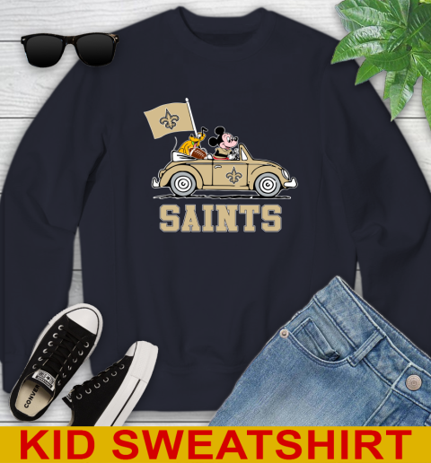NFL Football New Orleans Saints Pluto Mickey Driving Disney Shirt Youth Sweatshirt 3