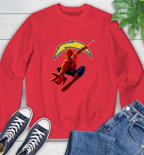 NFL Spider Man Avengers Endgame Football Los Angeles Chargers Sweatshirt 11 NFL Spider Man Avengers Endgame Football Los Angeles Chargers Sweatshirt - Image 11