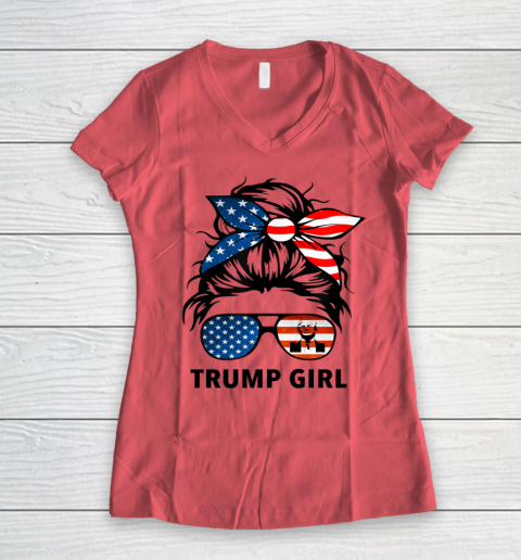 Trump Girl American Flag Glass Women's V-Neck T-Shirt 3