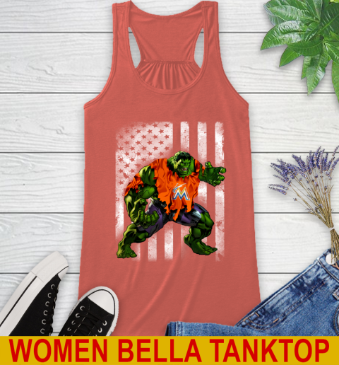Miami Marlins Hulk Marvel Avengers MLB Baseball American Flag Racerback Tank - Image 4