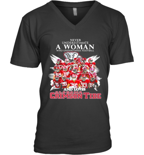 Never Underestimate A Woman Who Understands Football And Loves Alabama Crimson Tide Symbol Elephant V-Neck T-Shirt