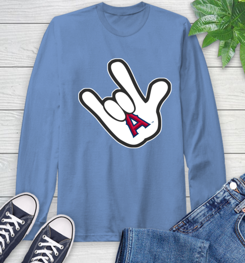 Los Angeles Angels MLB Baseball Mickey Rock Hand Disney Long Sleeve T-Shirt 11