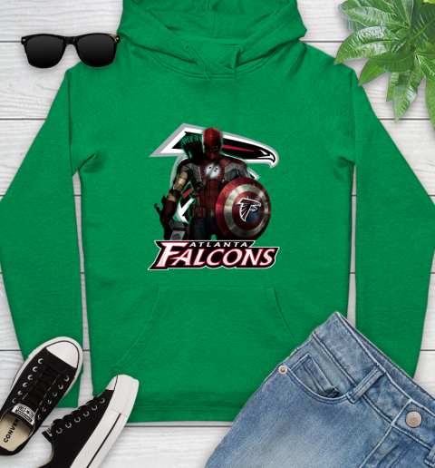 NFL Captain America Thor Spider Man Hawkeye Avengers Endgame Football Atlanta Falcons Youth Hoodie 7