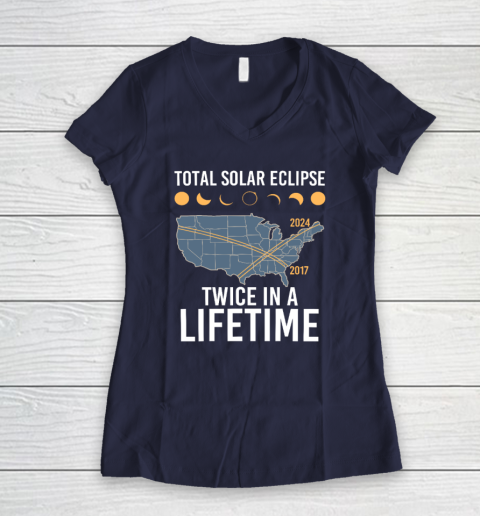 Twice In A Lifetime Solar Eclipse Shirt 2024 Total Eclipse Women's V-Neck T-Shirt 7