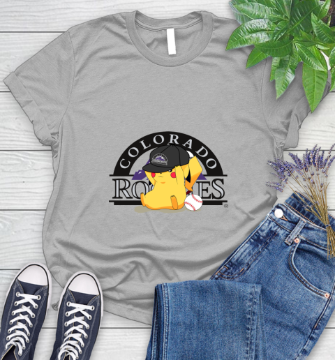 MLB Pikachu Baseball Sports Colorado Rockies Women's T-Shirt 5