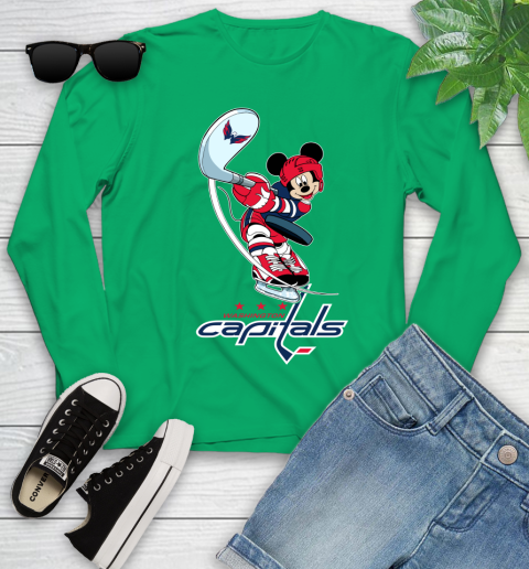 NHL Hockey Washington Capitals Cheerful Mickey Mouse Shirt Youth Long Sleeve 6